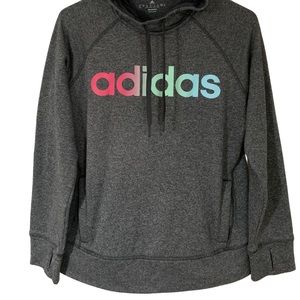 Adidas Climawarm Hoodie Womens Size Medium Gray With Rainbow Colorful Logo